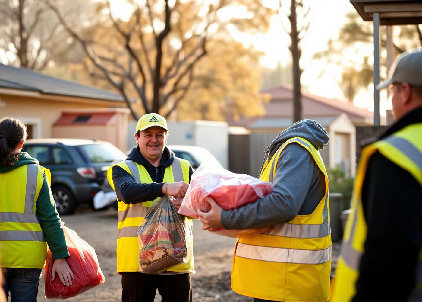 Lions volunteers handing supplies to community members after disaster
